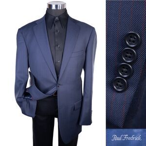 Paul Fredrick Sport Coat Suit Jacket Blazer Sz 42L Striped Blue Wool 2 Button